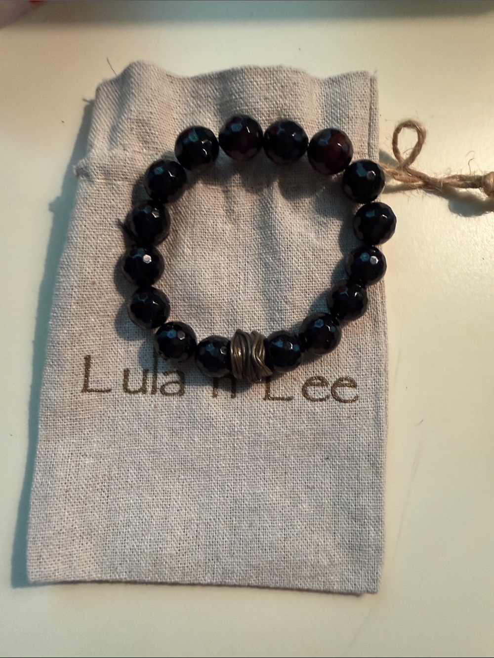 LulaRoe-Inspired Black Faceted Bead Bracelet with Metal Accent
